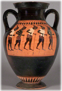 Pot Jar Grece Antique Echasses - Getty Villa - Storage Jar with a chorus of Stilt walkers from Athens, between 550 and 525 BC